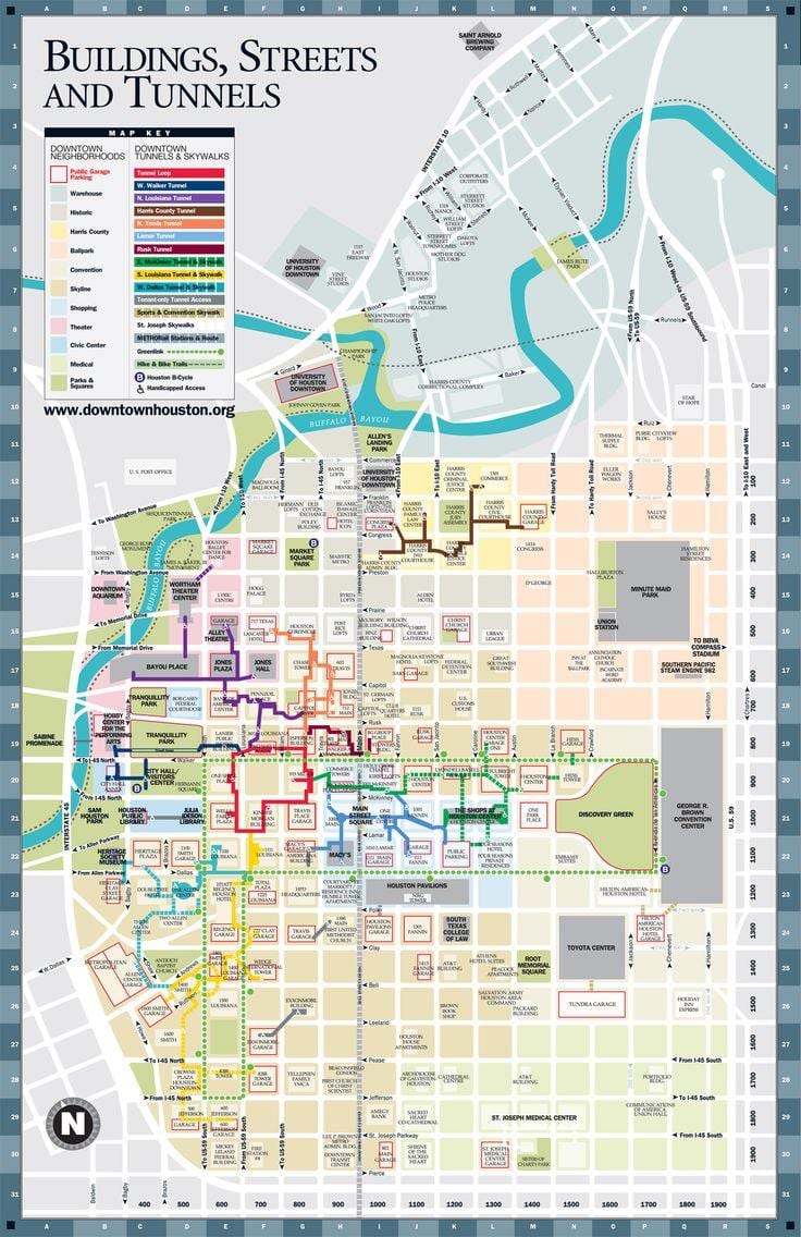 downtown ਹਾਯਾਉਸ੍ਟਨ ਸੁਰੰਗ ਦਾ ਨਕਸ਼ਾ